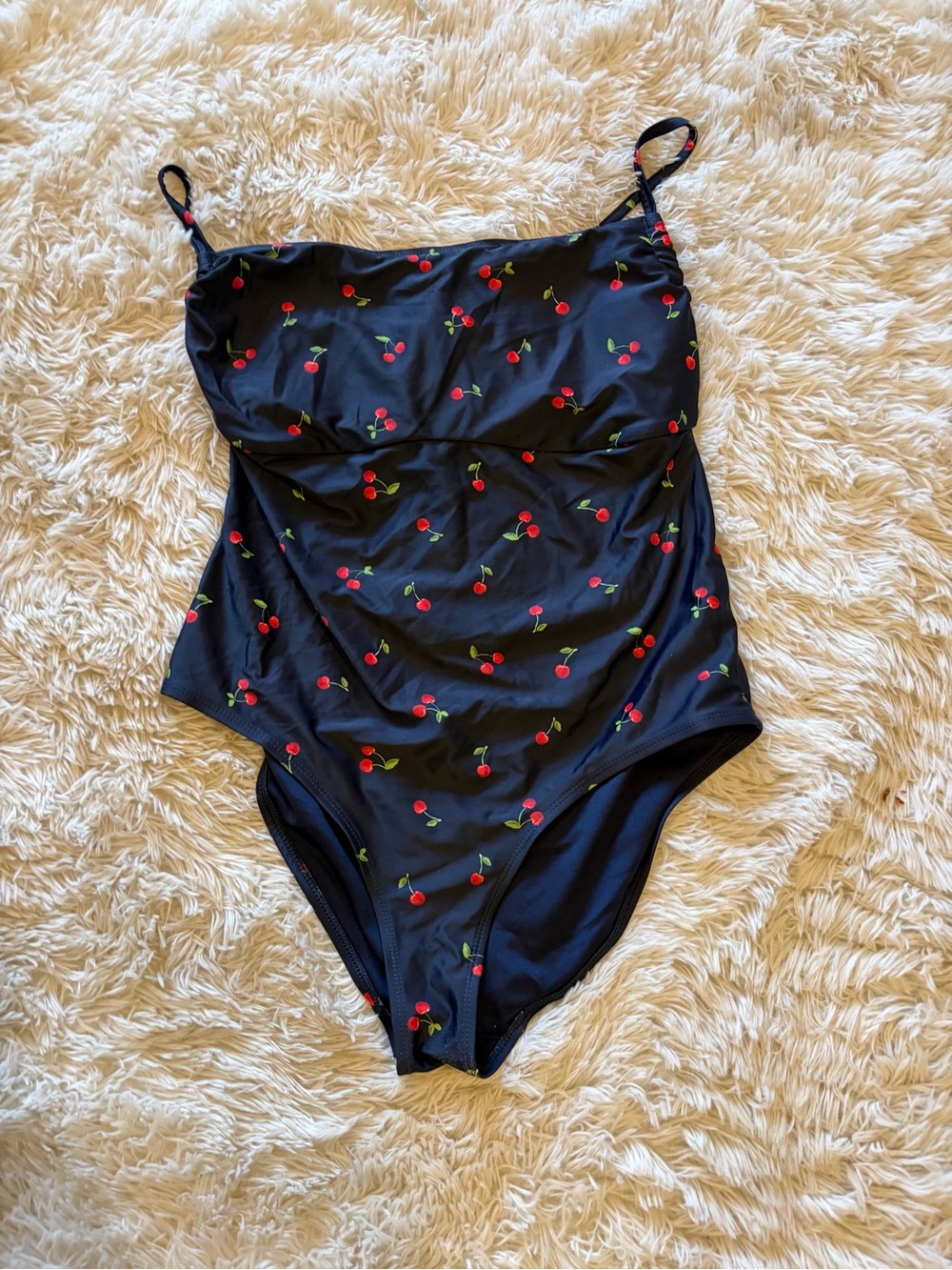 Old Navy Black One-Piece Swimsuit with Red Cherry Print